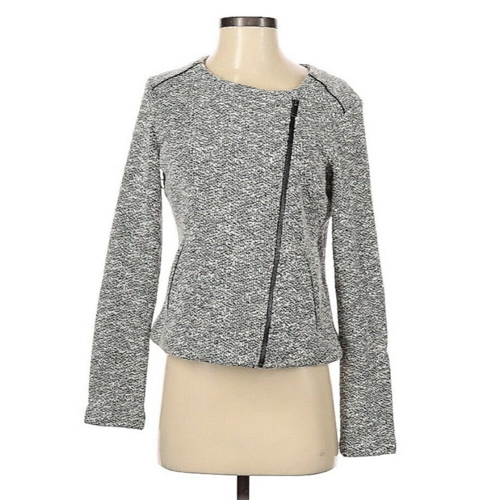 Banana Republic Sz 4 Women’s Gray White Asymmetrical‎ Zipper Blazer Jacket